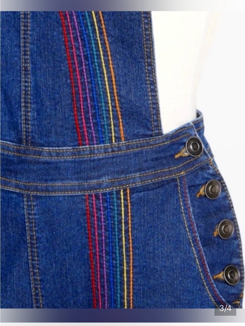 ModCloth Blue Denim Overalls with Rainbow Side Stitching - Picture 3 of 5